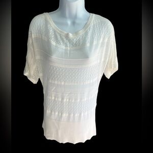 White House Black Market White Crochet Detail Raynon Sweater M